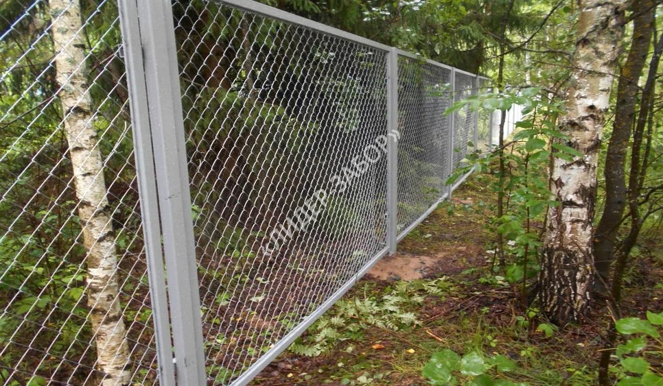 Купить Секционный забор из сетки рабицы для лесопарка